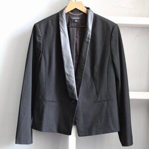 Ann Taylor Black Faux Leather Lapel One-Button Stretch Tailored Blazer Size 12